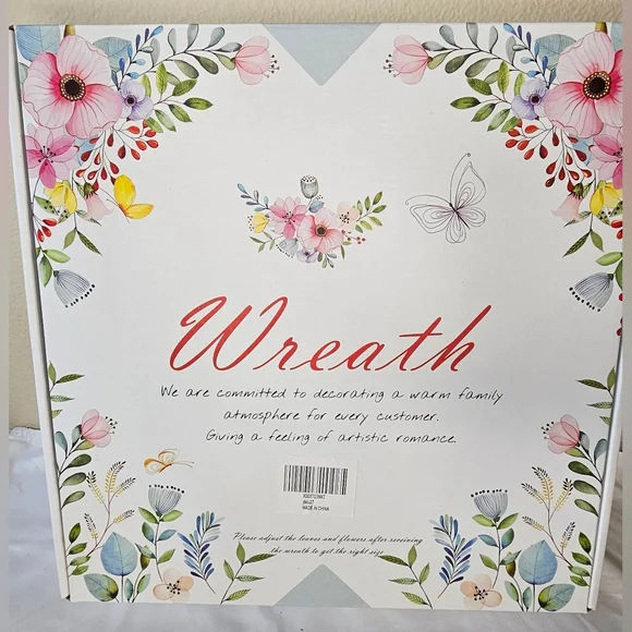 Faux Floral Wreath with Cream and Pink Accents NIB - Picture 3 of 4